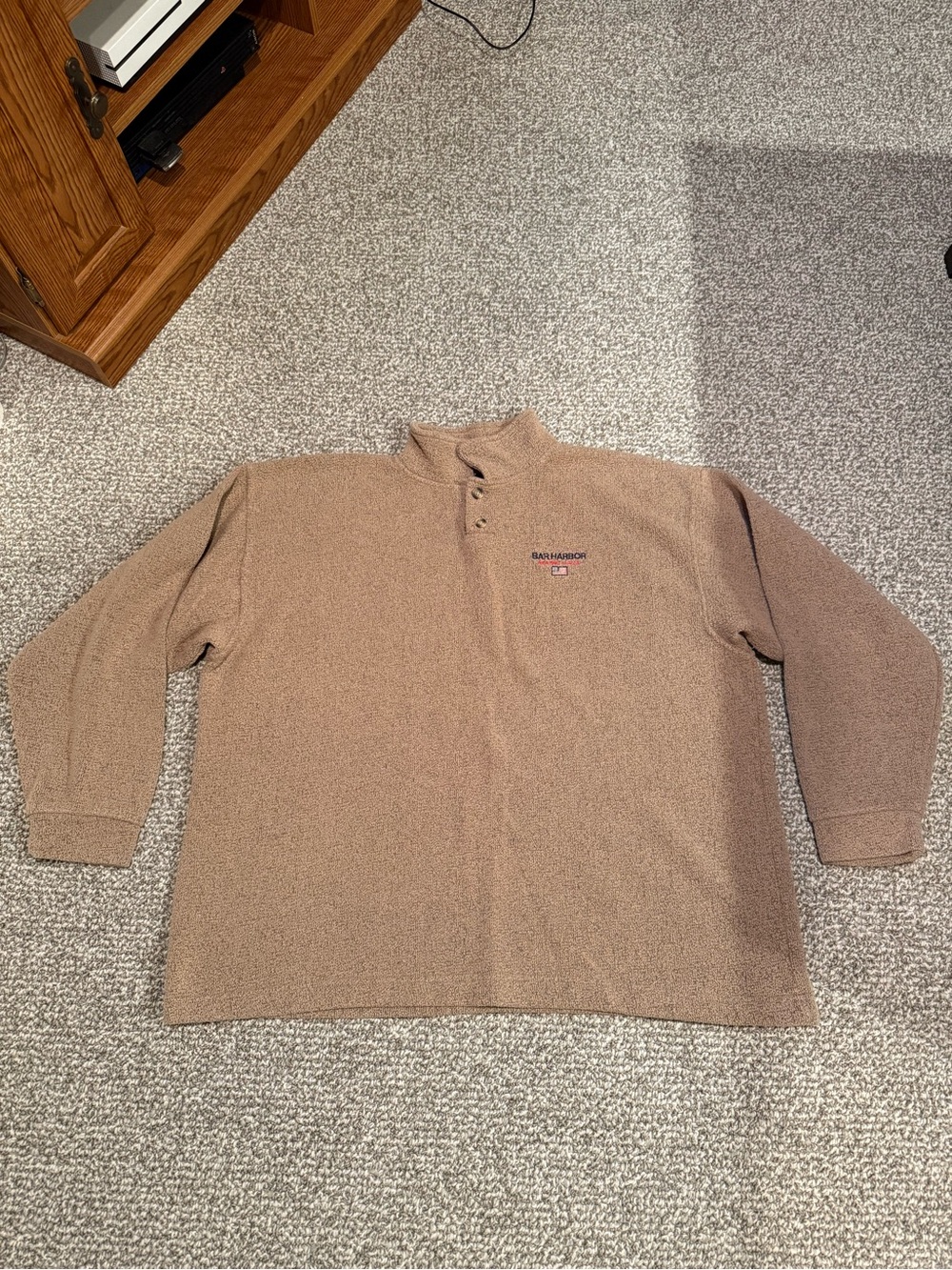 Vintage Bar Harbor Tan Fleece Quarter Zip Pullover Made in USA
